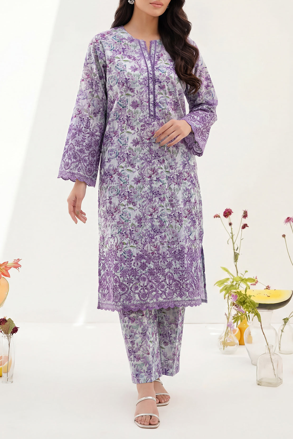 Printed Embroidered Self Lawn Stitched 2 Piece (Shirt/Trouser)