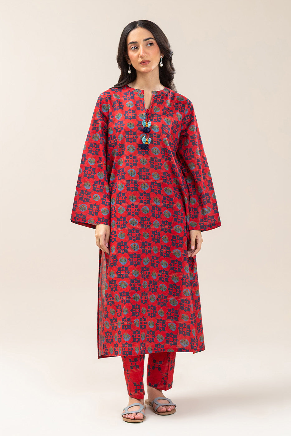 2 PIECE PRINTED LUREX LAWN SUIT (PRET) — view 1