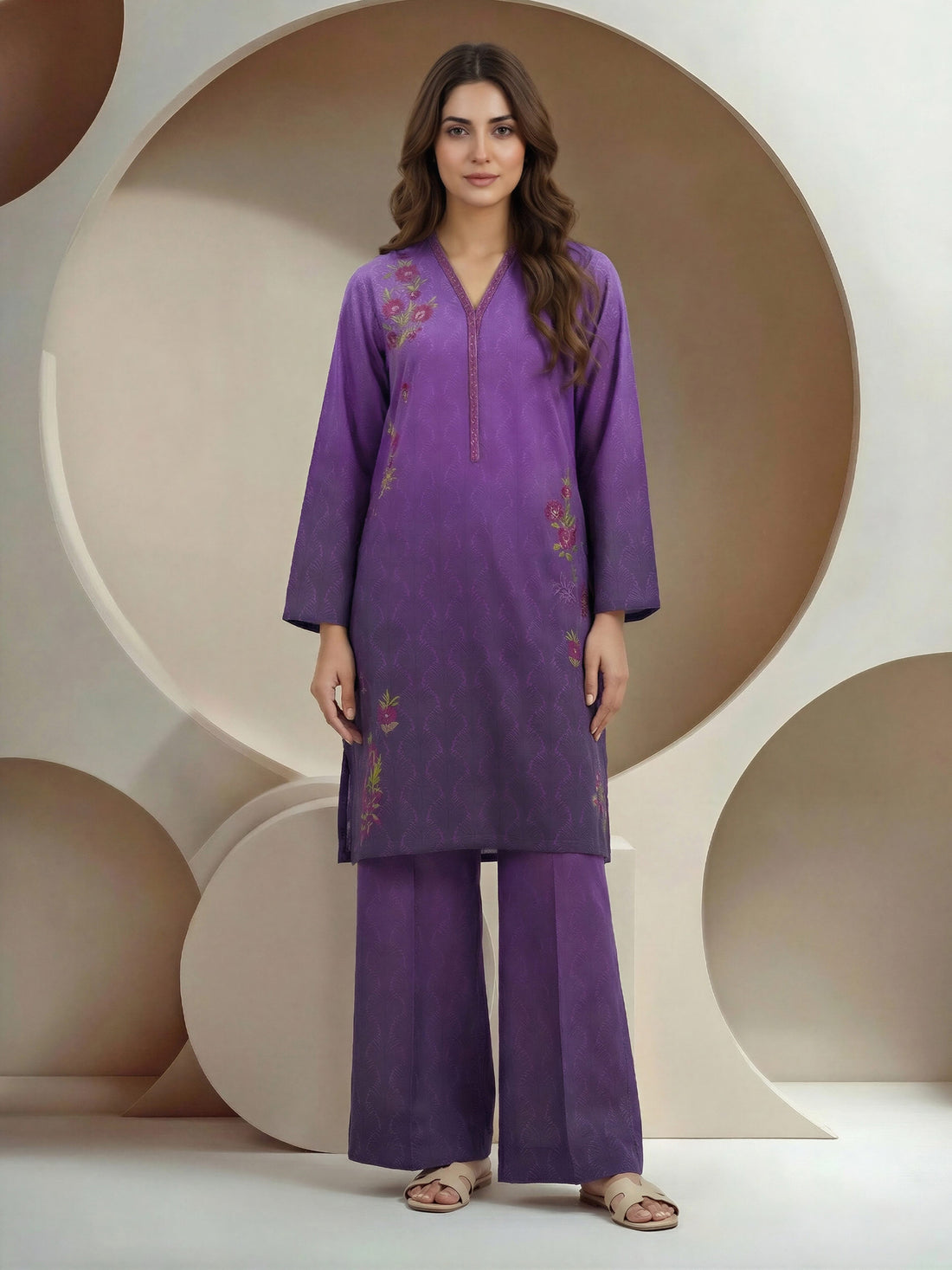 2 Piece Lawn Slub Suit- Embroidered (Pret) — view 1