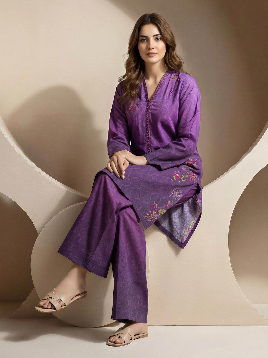 2 Piece Lawn Slub Suit- Embroidered (Pret) — view 2