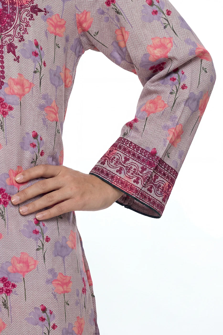 2 PIECE PRINTED AND EMBROIDERED LAWN SUIT (PRET) — view 3