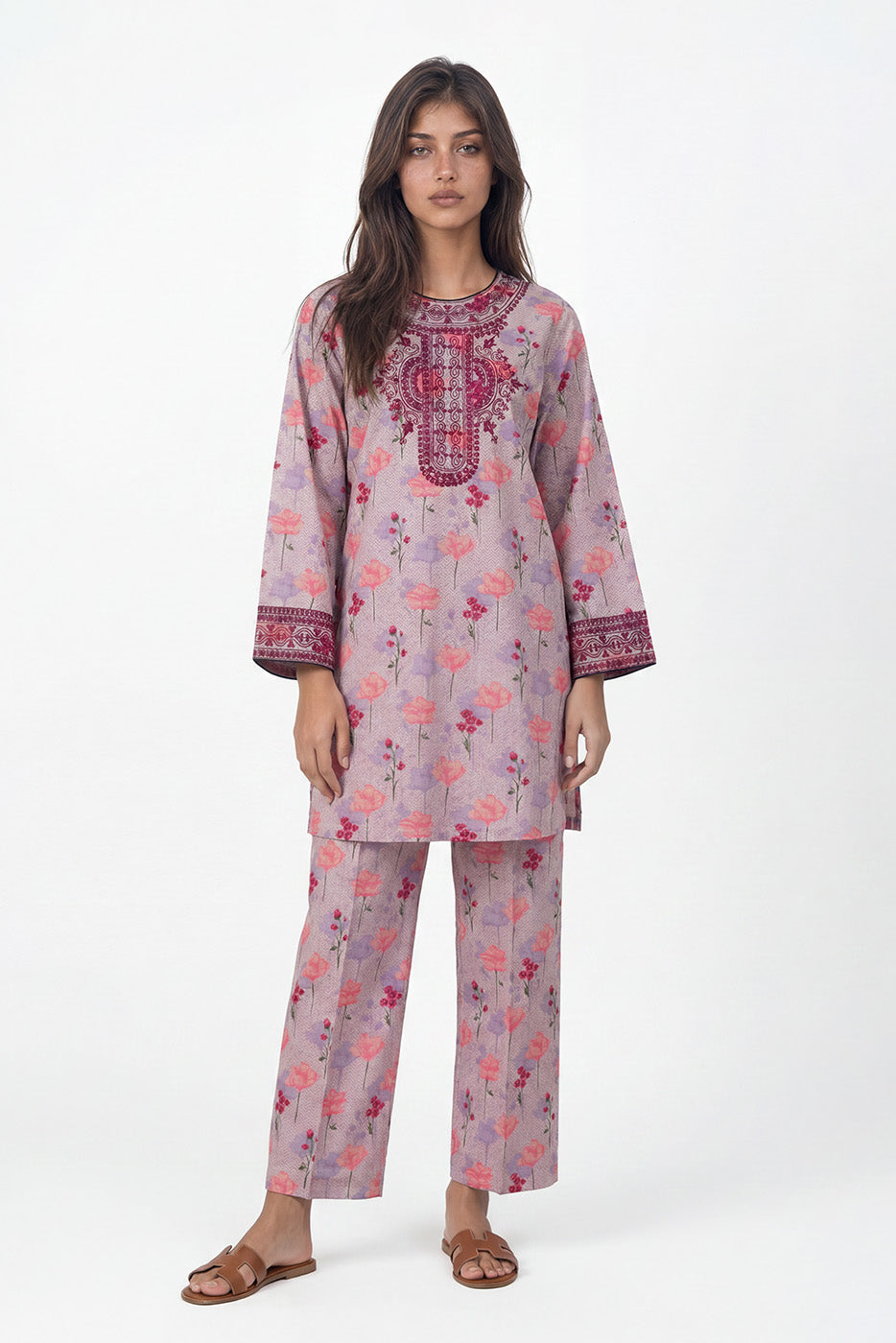 2 PIECE PRINTED AND EMBROIDERED LAWN SUIT (PRET) — view 1