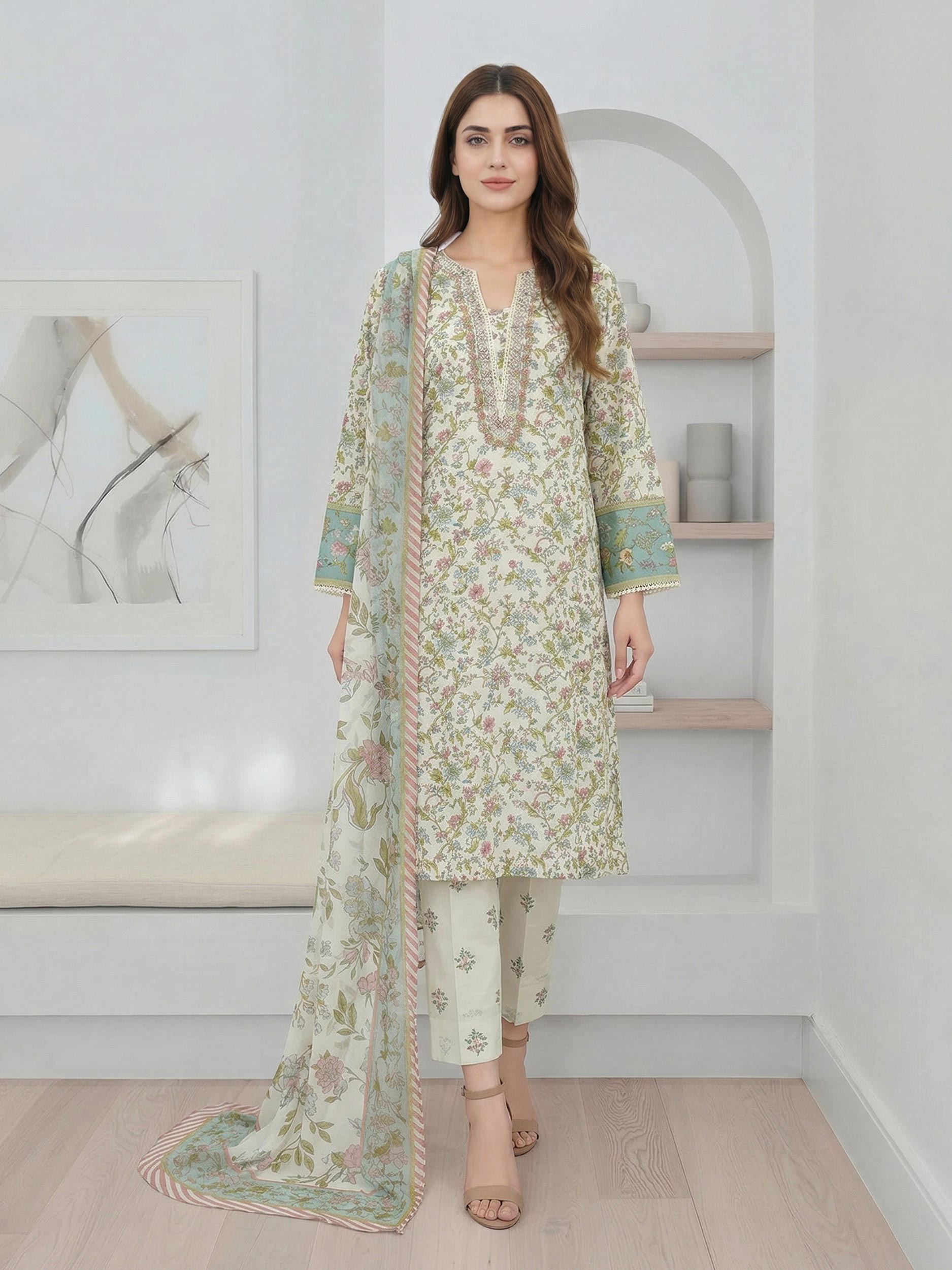 3 Piece Lawn Suit- Embroidered (Pret) — view 1
