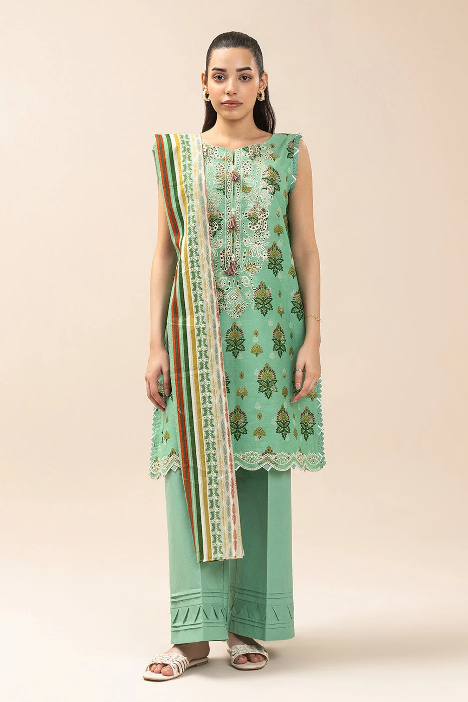 3 PIECE EMBROIDERED LAWN SUIT-FERN MIST (UNSTITCHED) — view 3