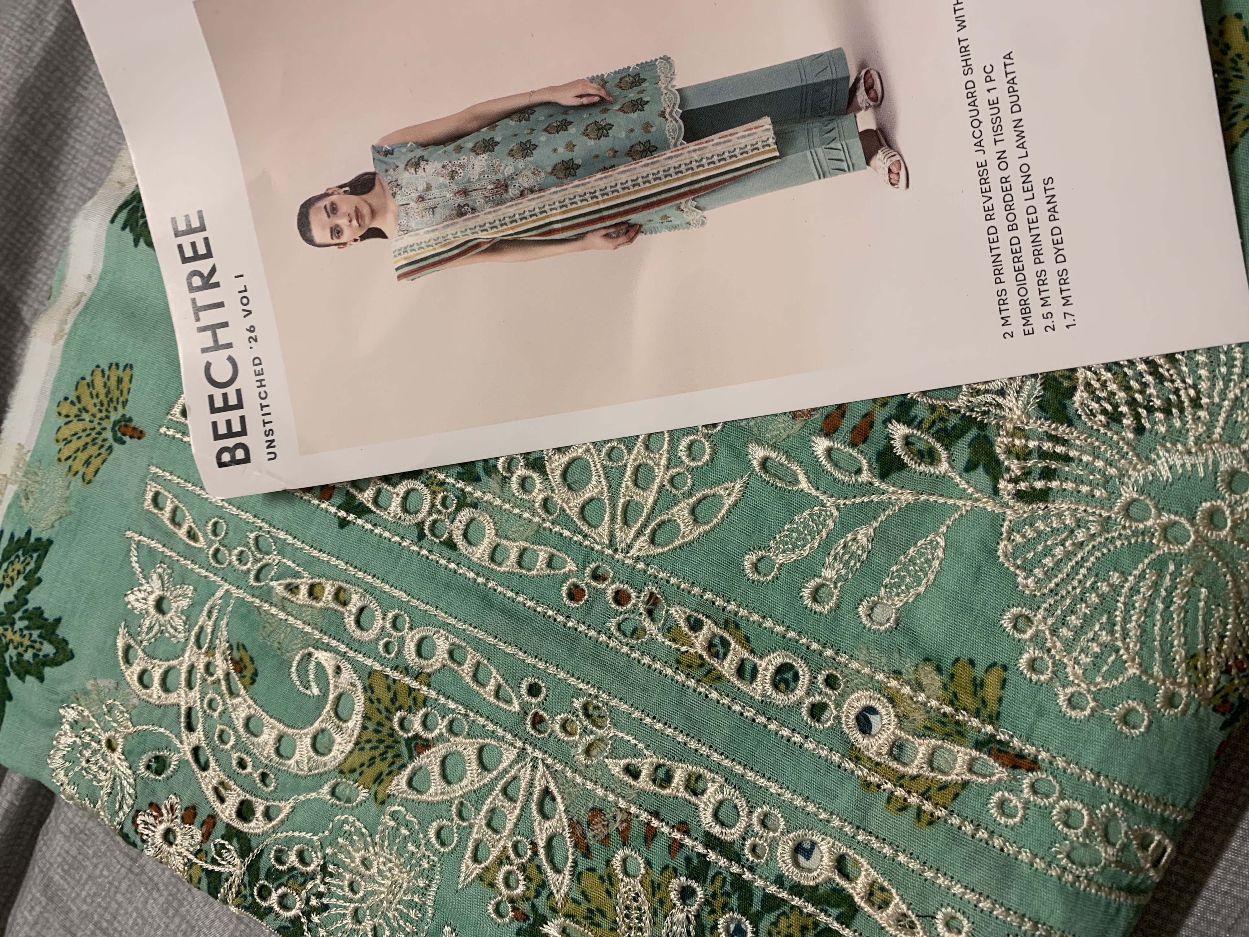3 PIECE EMBROIDERED LAWN SUIT-FERN MIST (UNSTITCHED) — view 7